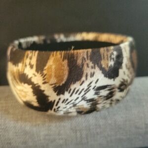 Leopard Print Fabric Wrapped Chunky Bangle Bracelet One Size Mob Wife